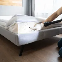exterminator inspecting for bed bugs